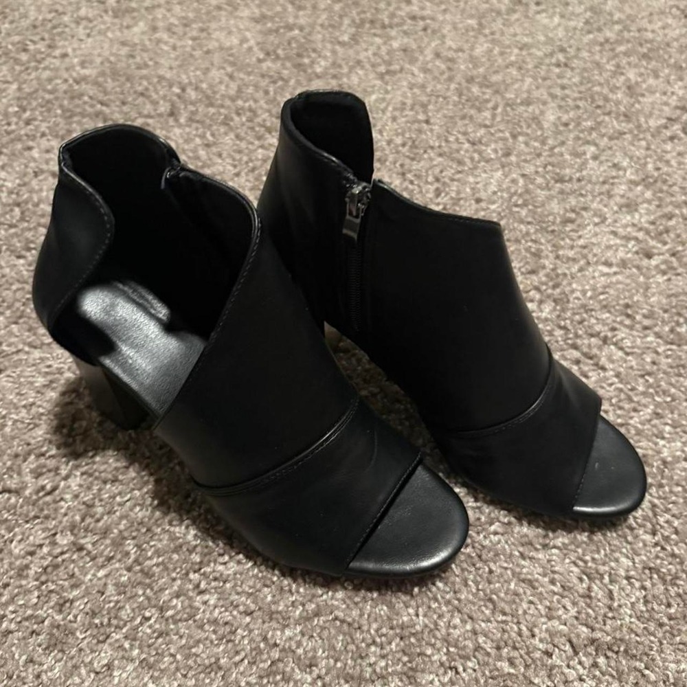 Black Peep Toe Chunky Heel Ankle Booties – EU 40